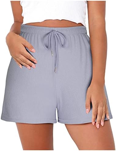 Womens Waffle Knit Shorts High Waisted Drawstring Elastic Waist